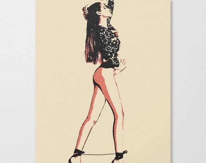 Erotic Art Canvas Print - Glamour Bondage Play, unique sexy conte style print perfect shapes girl BDSM sketch, sensual high quality artwork