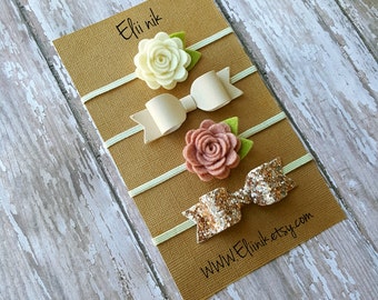 Baby headband set , flower headband,nude bow headband, Newborn headband set, baby flower headband, set of 4 baby headband, baby accessories