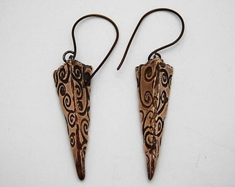 Bronze Clay Elongated Pyramid Dangle Earrings