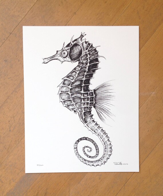 Seahorse hand printed on 100% cotton paper
