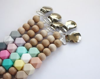 Silicone & Wood TRIXA Pacifier Baby Teether Holder Clip - Mordedor - Chupetero - Schnullerkette - Attache tétine - Portaciuccio Dummy chain