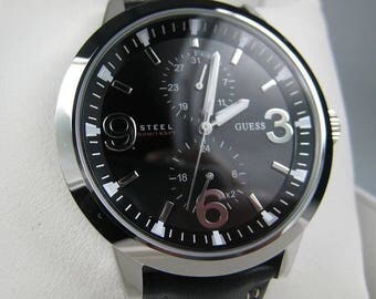 Montre HOMME GUESS CUIR noire pslv neuve g86049g