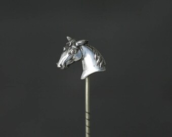 Antique Victorian Sterling Silver Horse Head Stick Pin, Lapel Pin