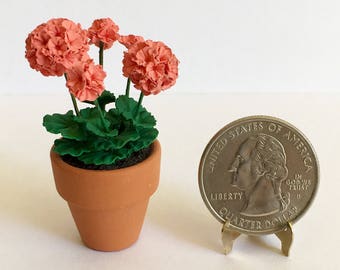 Dollhouse Miniature Coral Geranium Artist Made
