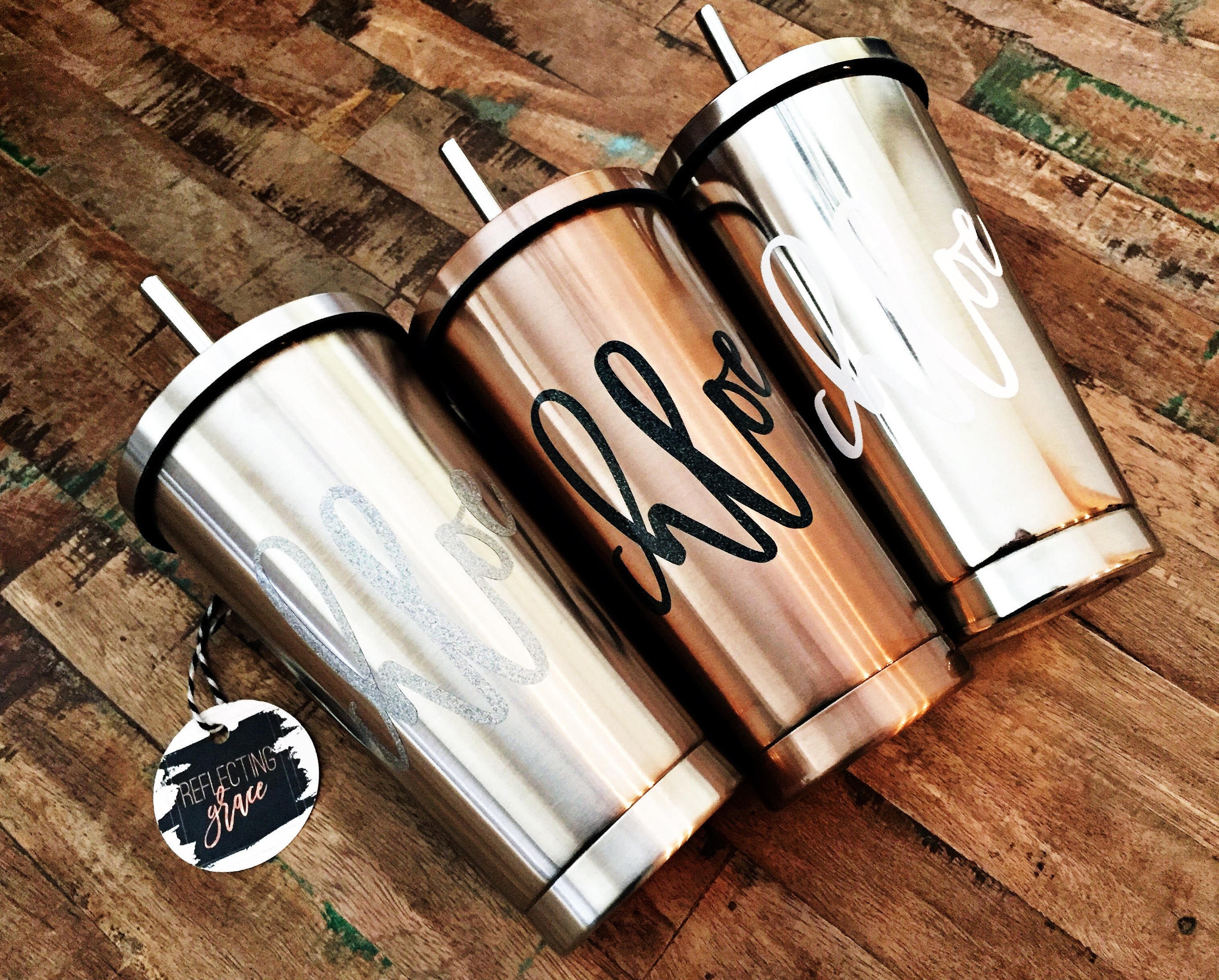 Stainless Steel Tumbler with Straw|Stainless Steel Cold Cup|Monogrammed Tumbler|Bridal Party Water Bottle|Cocktail Water Bottle