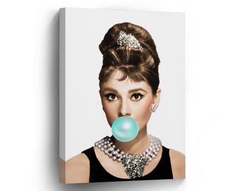 Audrey Hepburn Chewing Gum Canvas Print Home Decor /Iconic Wall Art/Gallery Wrapped Canvas Art Stretched /Ready to Hang