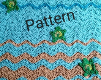 Sea Turtle Baby Blanket Crochet Pattern, Personalized baby, stroller blanket, baby shower gift