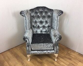 Queen Anne style chair in Pewter Crushed Velvet