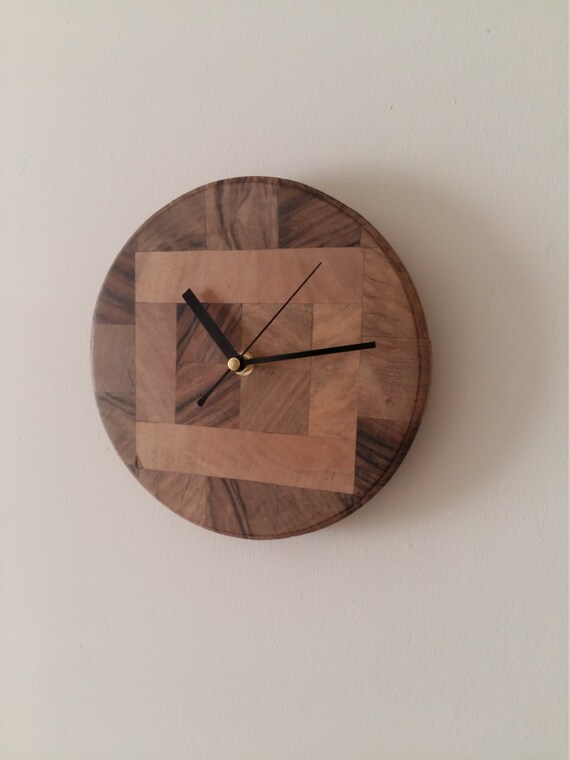 Walnut Wood Wall Clock / Round Wall Clock / Modern Wooden Wall