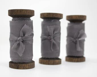 Hand Dyed Silk Ribbon ~ Bouquet Ribbon ~ Wedding Decor ~ Photography Props ~ Gift Wrap Ribbon ~ Invitation Ribbon ~ Gray ~ Underground