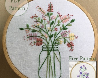 NEW Guide -NEW Bonus Free Pattern_Bouquet In The Bottle_perfect for gift_PDF files_instant down load files_Hand Embroidery Pattern