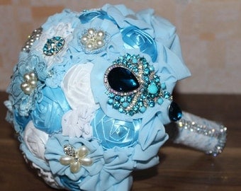 Brooch bouquet, fabric bouquet, wedding brooch bouquet,blue brooch bouquet, blue wedding bouquet, wedding blue, brooch bouquet