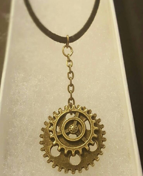 Black leather choker copper gears Alice in Wonderland