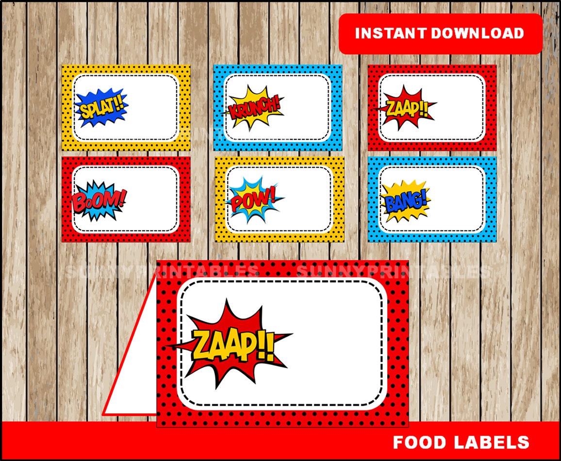 superhero food labels printable super hero tent cards