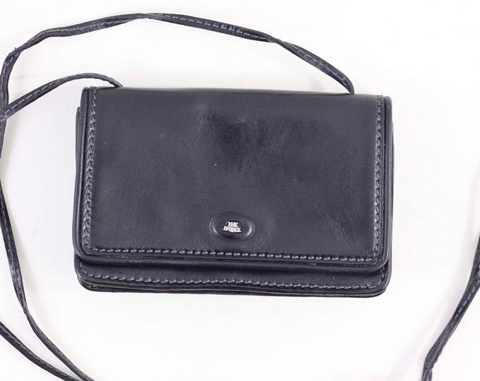 The Bridge black leather shoulderbag, crossbody handbag, small festival bag, genuine leather purse