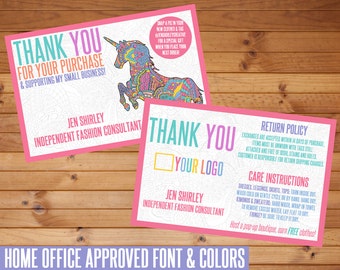 SALE! Thank You Card, Unicorn, Customized, Digital Download, HO Approved Fonts, Marketing, Thank You, Business Items, Direct Sales, LLR