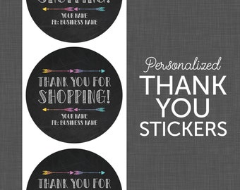 Stickers - Thank You Stickers - Chalkboard Thank You, Circle Thank You Sticker, Thank You Labels, Personalized, Custom