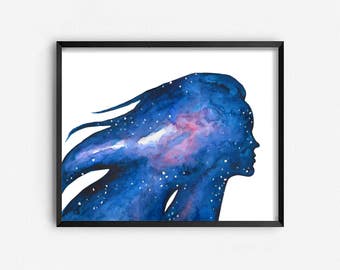 Fashion Illustration- "The YOUniverse", Constellation Art, Galaxy Hair, Starry Night Wall Art