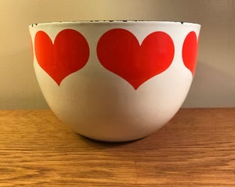 Vintage Kaj Frank Arabia Finel hearts enamel bowl Finland mid century danish