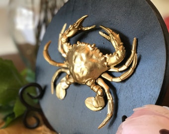 Crab Home Decor, Gold Faux Aquatic Crab Taxidermy, Nautical Wall Art, Sea Life, Home Decor