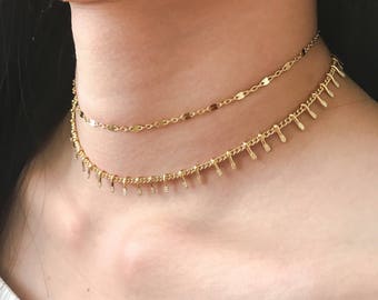 Dainty Gold Shimmer Choker, Delicate Chain Choker Necklace, Layering Necklace, Bohemian Jewelry, Dainty Necklace, Simple Chain Gold Choker