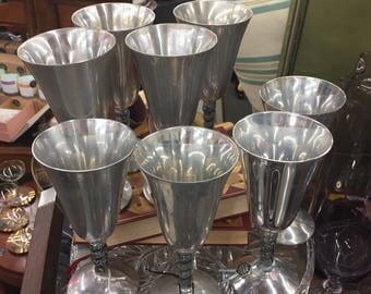 Vintage Silver Plated Wine Glasses Set Of Eight Wedding Gift Birthday Renaissance Barware