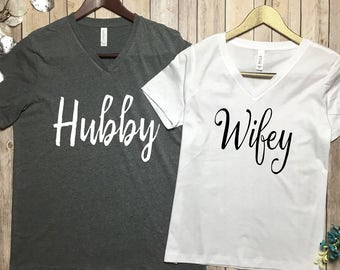 Hubby Wifey Shirts - Hubby Wifey Matching Shirts - Hubby Wifey Tee Shirts - Honeymoon Tees - Matching Shirts Couples - Newlywed Shirts -
