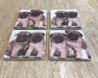 Pug coasters Natural Travertine