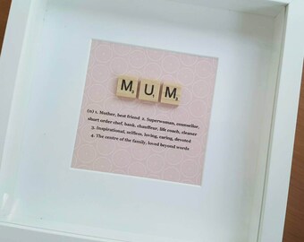 The definition of mum, wooden scrabble letter frame, gift for her, box frame, birthday gift, gift for mum, wall art, unique gift