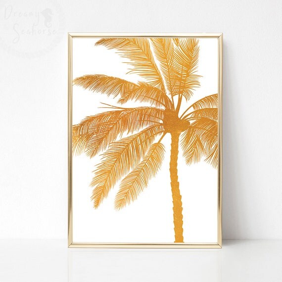 Golden Palm Print Gold White Wall Art Printable Palm