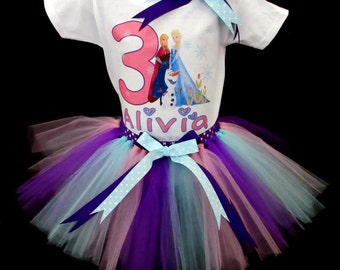 Custom Frozen Inspired Princess Tutu and Tshirt/Onesie Birthday Outfit