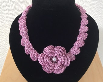 Crochet Flower Statement Necklace