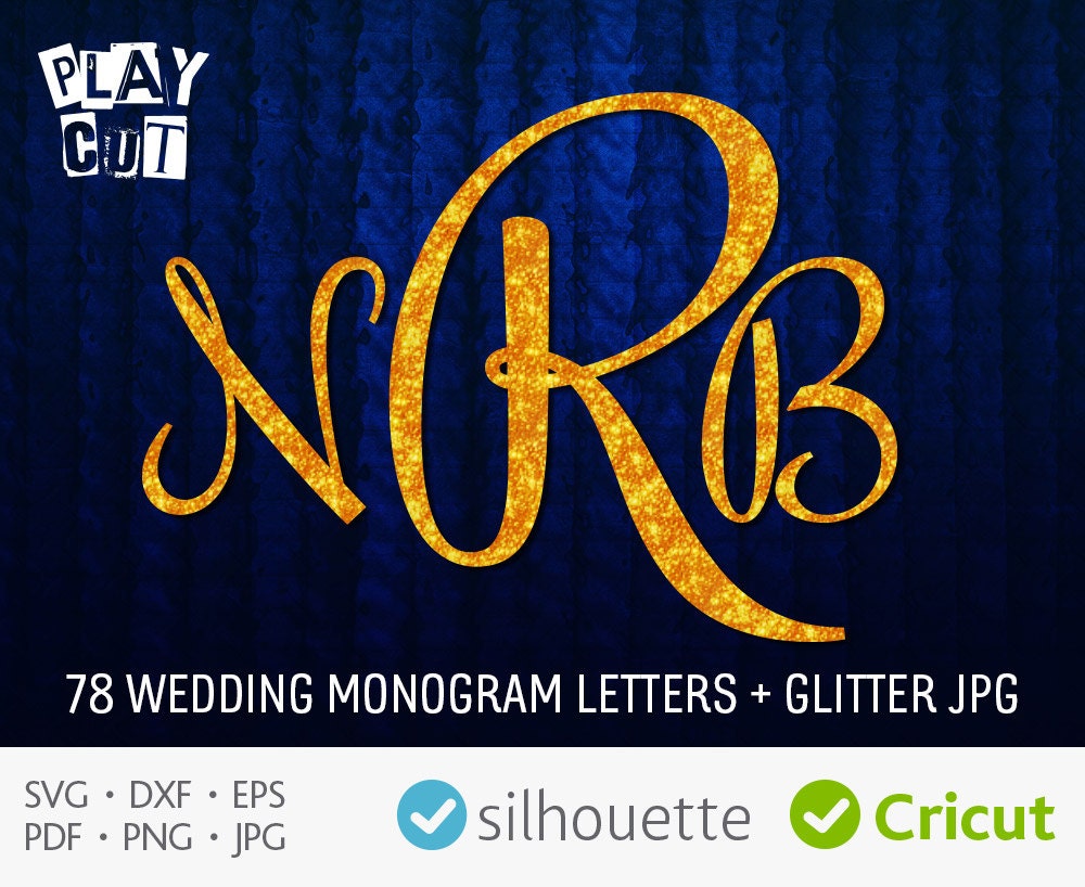 Wedding font svg files 3 letter Monogram script svg for Cricut