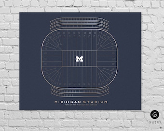 University of Michigan Stadium Print (The Big House) - 8" x 10" - Fan Art - Michigan Wolverines | Gold Foil Sports Print | Gift for Him |