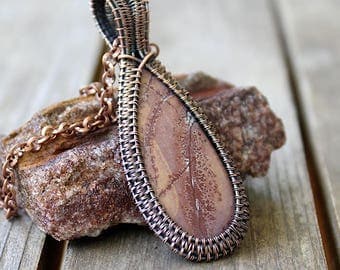 Sonoran Dendritic Jasper Pendant / Copper Pendant / Copper Jewelry / Wire Wrapped Jewelry / Wire Woven Pendant / Wire Wrapped Pendant