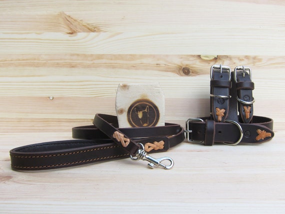 Brown Dog Collar and Leash - Premium Italian Leathers - Handmade Dog Supplies - Made in Italy - Adjustable Dog Collar - Colored Dog Collars