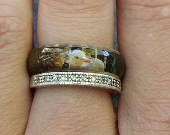 Baby lamb ring, resin ring, spring jewelry, animal ring, magazine clipping jewelry, stack ring, size six and a half band