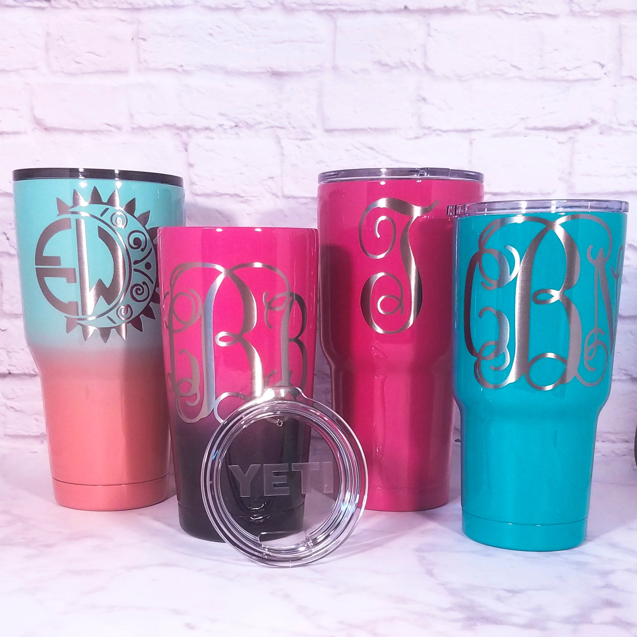 Monogrammed Powder Coated Tumbler Personalized Powder Coated