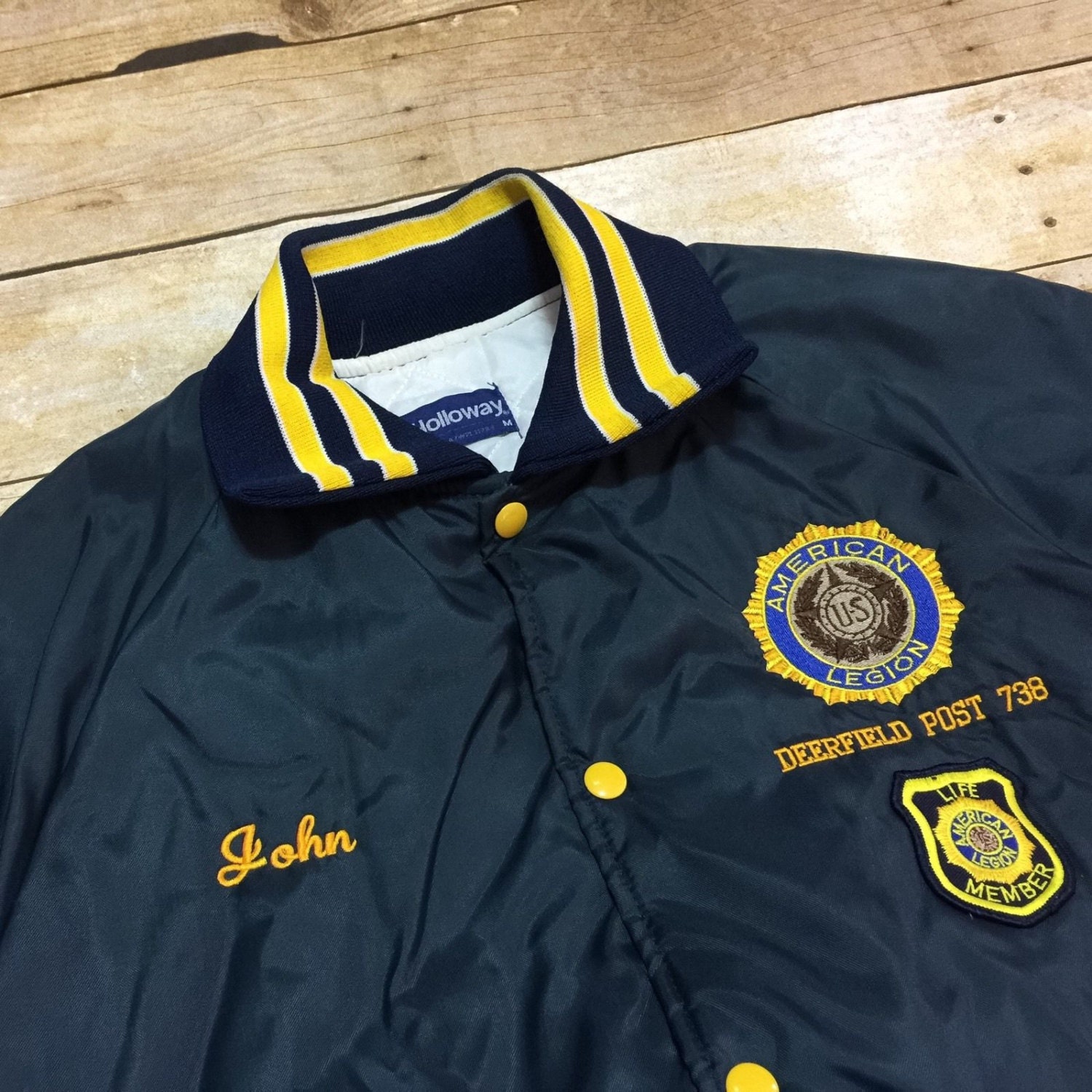 Vintage American Legion Satin Jacket Men's Medium Navy