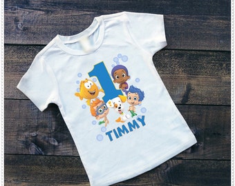 Boys Bubble Guppy BirthdayBodysuit size 6-24 Month; Tee Size 2T and Up; FREE Personalization; Any Age