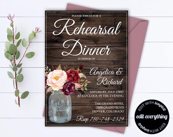 Rustic Wedding Rehearsal Dinner Invitation Template - Wedding Rehearsal Invitation - Wedding Rehearsal Invite - Printable Rehearsal Template