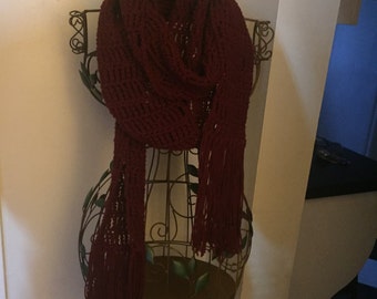 Super long maroon hand croctheted scarf