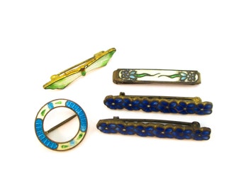 Lot of 5 Wonderful Enamel Antique Victorian Brooch