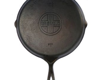 Griswold Cast Iron Skillet Griddle No.108, Vintage Cast Iron Cookware, Primitive Kitchen, Cooking Gifts, Camping Gift, Grilling Gifts, Chef