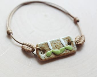 Ceramic Stone Sprout Nature Bracelet Waxed Linen Cord For Women/ Girls Jewelry