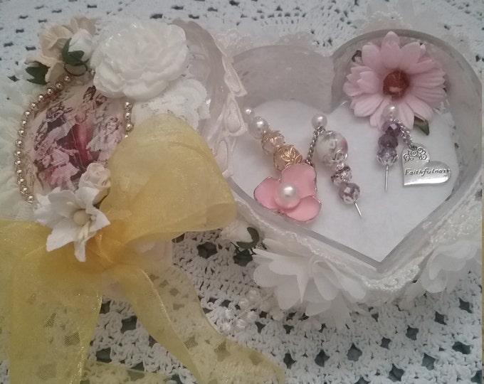 Trinket box altered,housing stickpins gift for mothering Sunday or a birthday gift