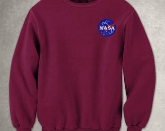 Nasa Meatball Embroidery Logo Unisex Adult Sweatshirt, Maroon Jumper