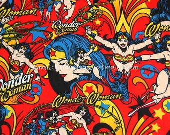 cr4106 - 1 Yard Cotton Woven Fabric - DC Comics Superhero, Wonder Woman - Red (W105)