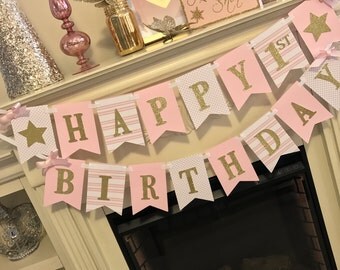 Twinkle Twinkle Little Star Banner,First Birthday Girl -First Birthday Banner-Pink and Gold 1st Birthday Girl