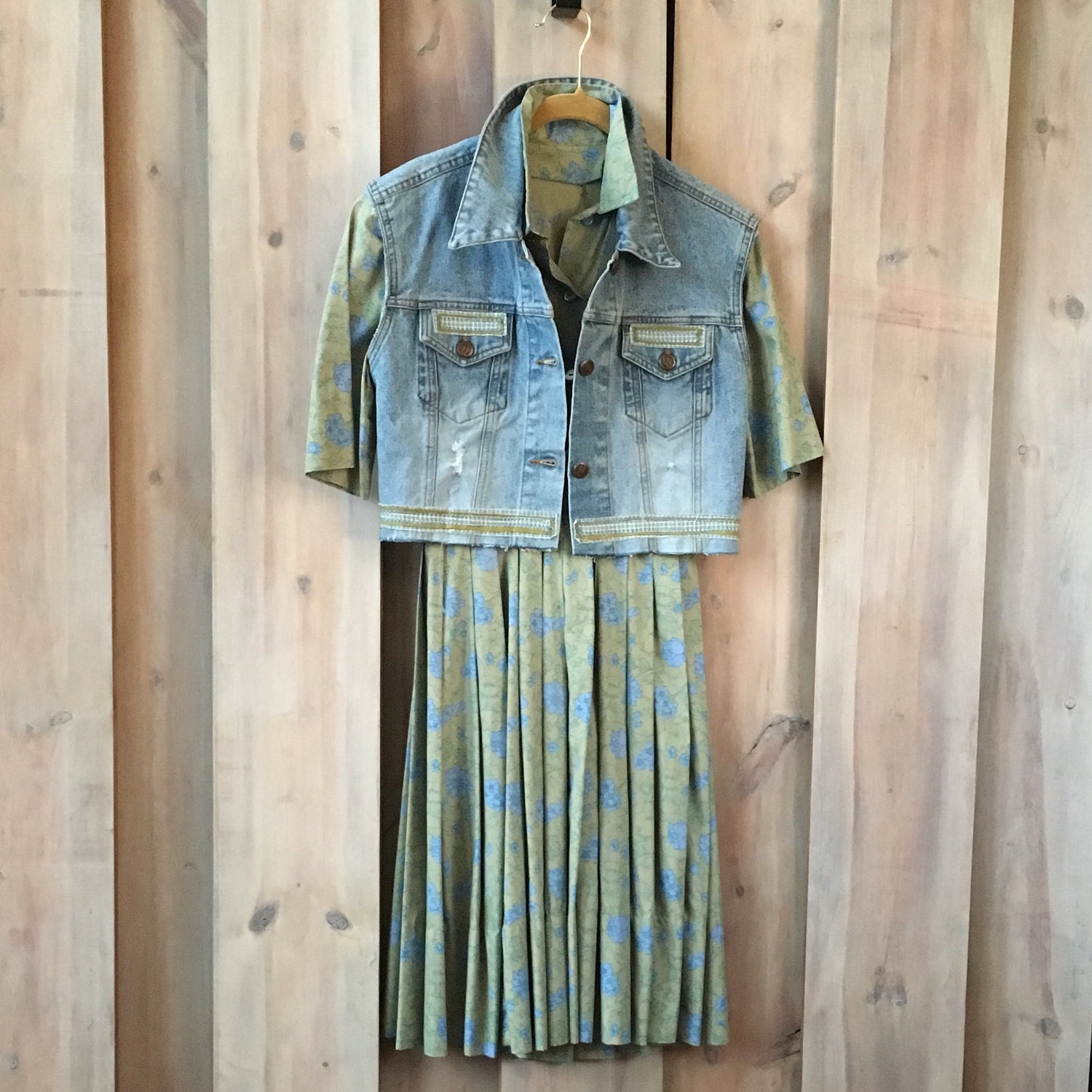 Upcycled Vintage Dress Denim Vest Refashioned Clothing
